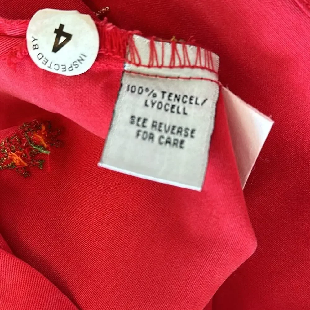 Amy K Su Embroidered Button Up Shirt Tropical Pineapples Hula Girls Red Size 2X
